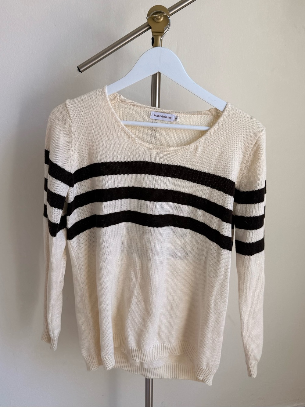 Striped Crewneck Sweater in Cream and Brown